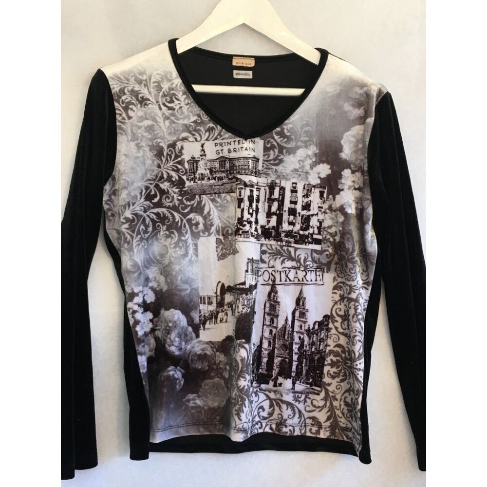 Cubism M. Janssen Womens Vintage Graphic T-Shirt Large Black Gray Gt. Britain